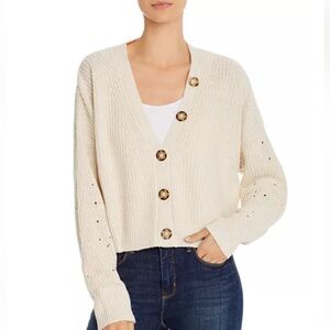 Line and dot ivory cream oversized Scarlet cropped cardigan sweater M